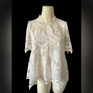 Anthropologie HD in Paris  White Pineapple Lace Trapez Blouse Women’s size 2